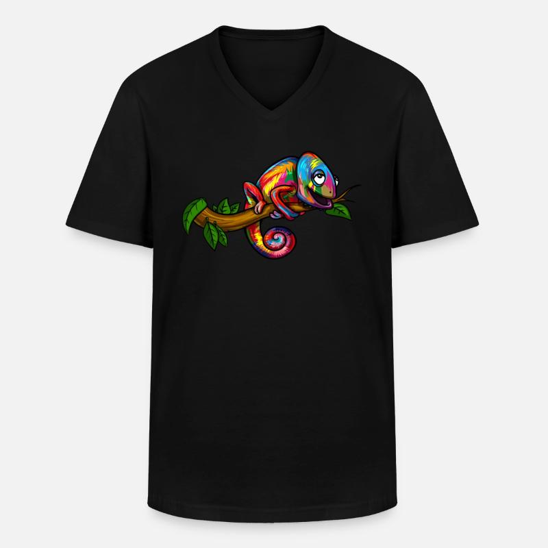 Regenbogen-Chamäleon-buntes Eidechsen-Reptil - Männer-T-Shirt mit V-Ausschnitt - Schwarz