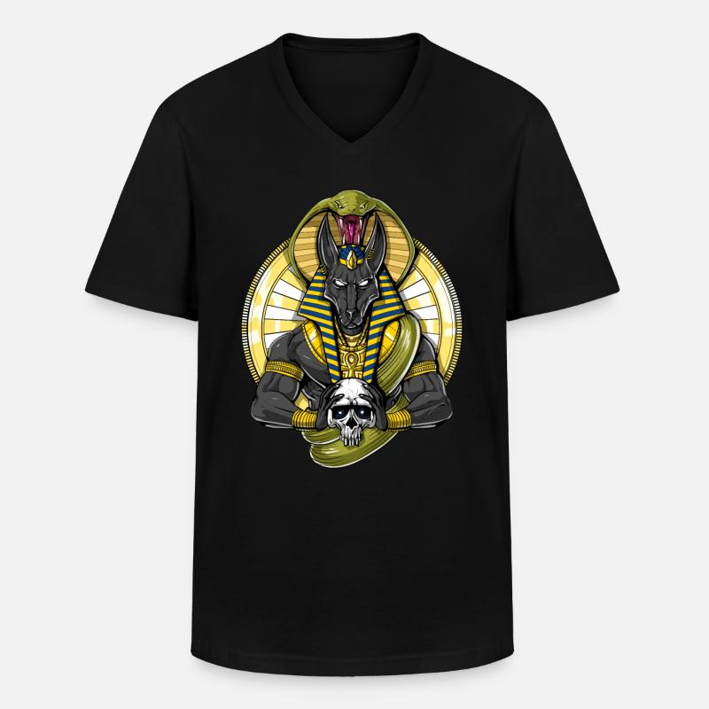 Dieu égyptien loup crâne d'Anubis - T-shirt col V Homme - noir