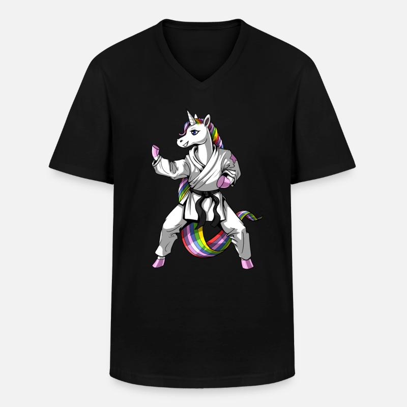 Einhorn Mädchen Karate - Männer-T-Shirt mit V-Ausschnitt - Schwarz