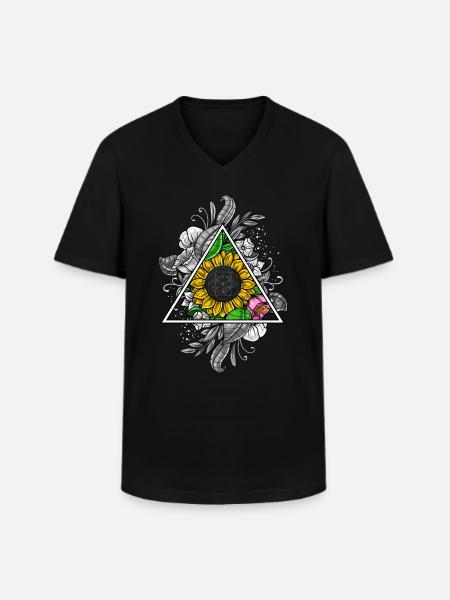Sunflower Sacred Geometry - Men's V-Neck T-Shirt - black