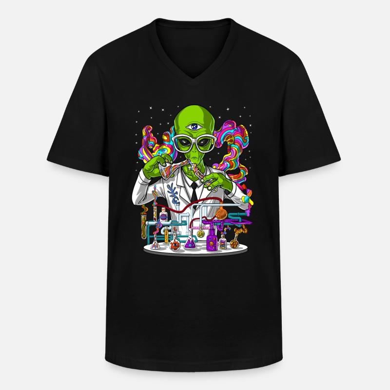 Alien Psychedelic Scientist - Männer-T-Shirt mit V-Ausschnitt - Schwarz