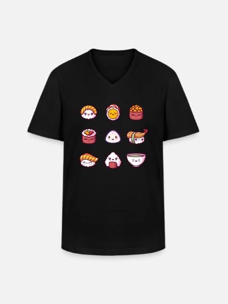 Kawaii Sushi - Männer-T-Shirt mit V-Ausschnitt - Schwarz