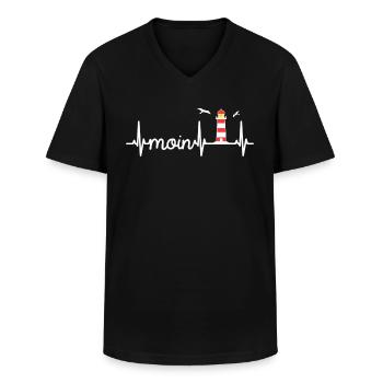 Moin Schriftzug & Herzschlag norddeutsch - Männer-T-Shirt mit V-Ausschnitt - Schwarz - Vorne - AI Model Male 178 dark (178cm)