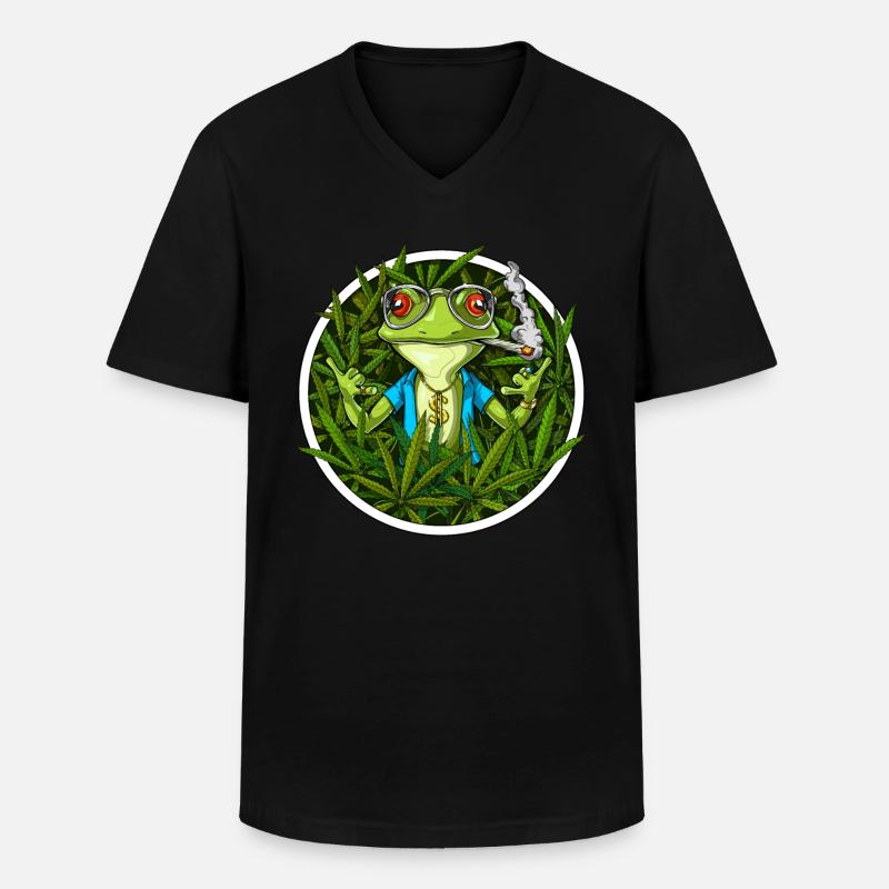 Frosch, der Unkraut raucht - Männer-T-Shirt mit V-Ausschnitt - Schwarz