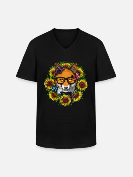 Fox Hippie Sunflowers - Men's V-Neck T-Shirt - black