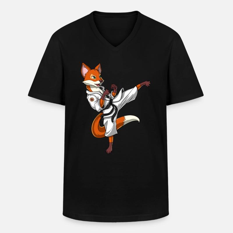 Fuchs Karate - Männer-T-Shirt mit V-Ausschnitt - Schwarz