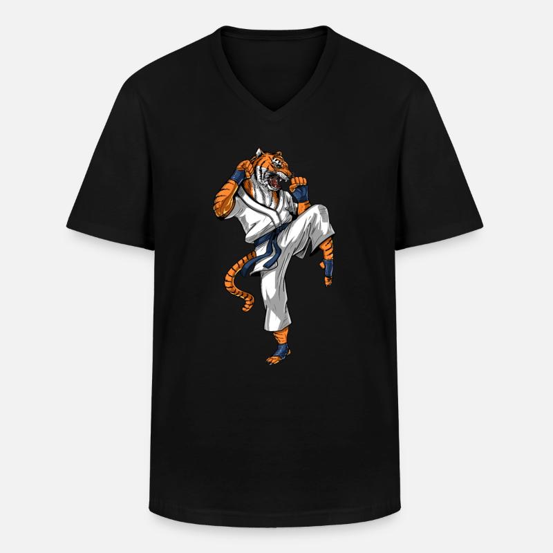 Tiger Karate - Männer-T-Shirt mit V-Ausschnitt - Schwarz
