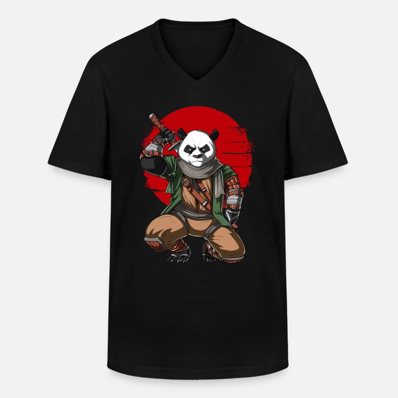 Panda Bär Ninja Samurai - Männer-T-Shirt mit V-Ausschnitt - Schwarz