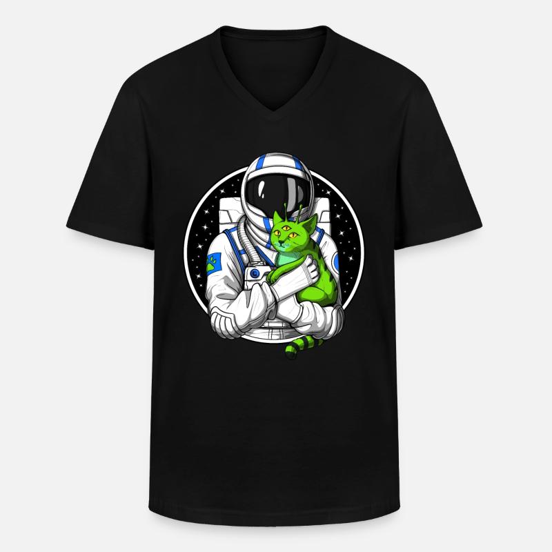 Astronaut Alien Cat - Männer-T-Shirt mit V-Ausschnitt - Schwarz