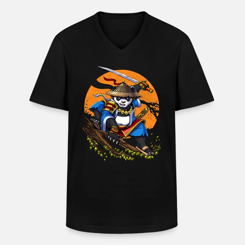 Panda Bär Samurai - Männer-T-Shirt mit V-Ausschnitt - Schwarz