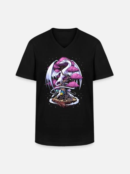 Japanese Dragon Cherry Blossom - Men's V-Neck T-Shirt - black