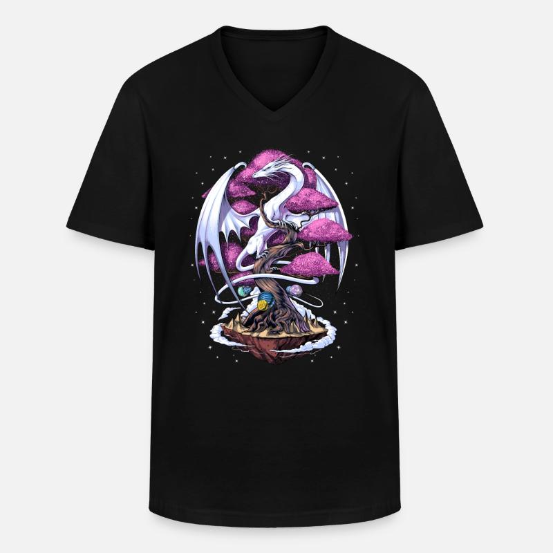 Japanische Drachenkirschblüte - Männer-T-Shirt mit V-Ausschnitt - Schwarz
