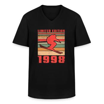 Ski Biathlon Skieur Sports d’hiver Anniversaire 1998 - T-shirt col V Homme - noir - Devant - AI Model Male 178 dark (178cm)