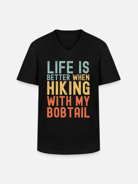 Bobtail Hiking dog retro - Men's V-Neck T-Shirt - black