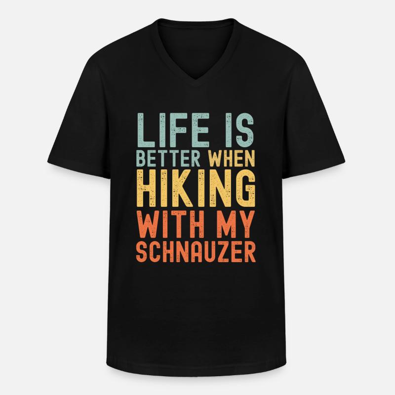 Schnauzer Wanderhund retro - Männer-T-Shirt mit V-Ausschnitt - Schwarz