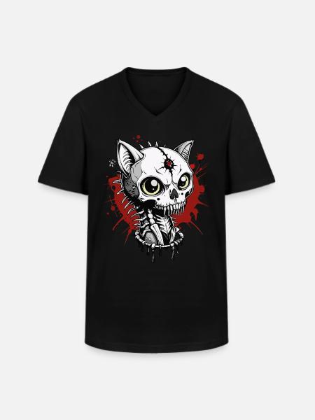 Cat Skull // Skull Cat // Blood FS0006 - Men's V-Neck T-Shirt - black