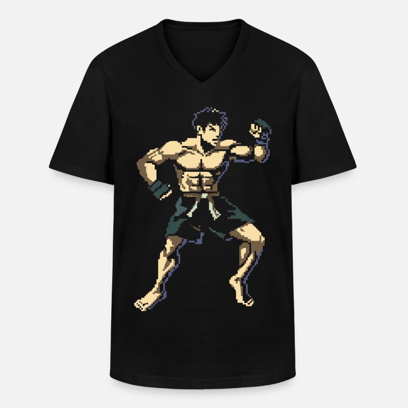 Kickboxer Pixel Grafik - Männer-T-Shirt mit V-Ausschnitt - Schwarz
