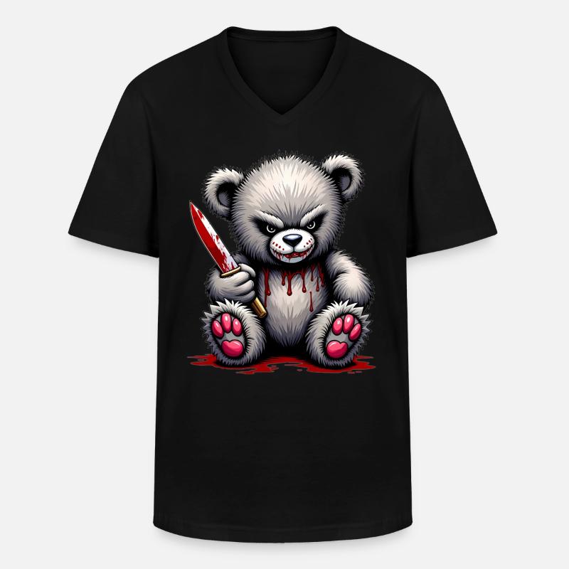 Horror Teddy - Männer-T-Shirt mit V-Ausschnitt - Schwarz