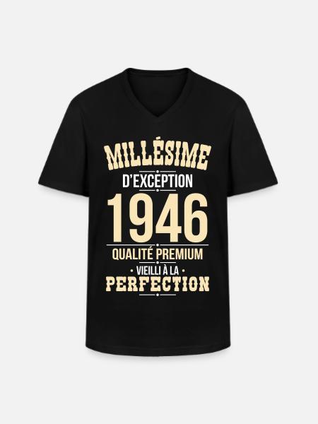 1946 – Millésime d’exception – Qualité premium - T-shirt col V Homme - noir
