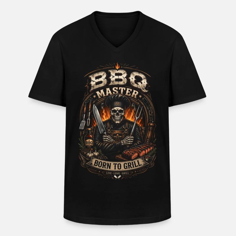Master BBQ Skeleton Grill – Barbecue-Humor - Männer-T-Shirt mit V-Ausschnitt - Schwarz