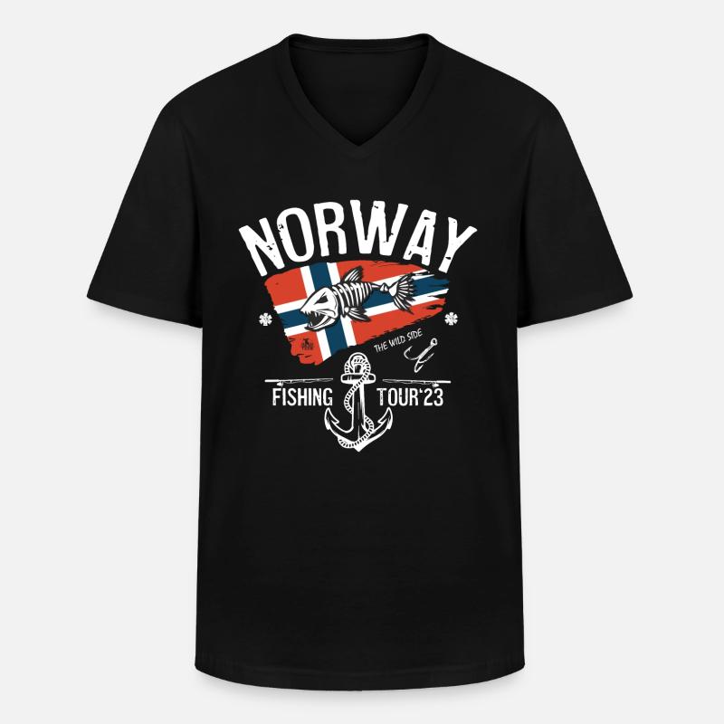 Norwegen Angeltour 2023 - Männer-T-Shirt mit V-Ausschnitt - Schwarz