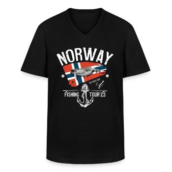 Norwegen Angeltour 2023 - Männer-T-Shirt mit V-Ausschnitt - Schwarz - Vorne - AI Model Male 178 dark (178cm)