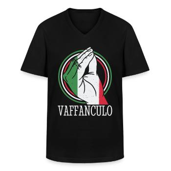 Funny Italian Italy Vaffanculo hand gesture - Men's V-Neck T-Shirt - black - Front - AI Model Male 178 dark (178cm)