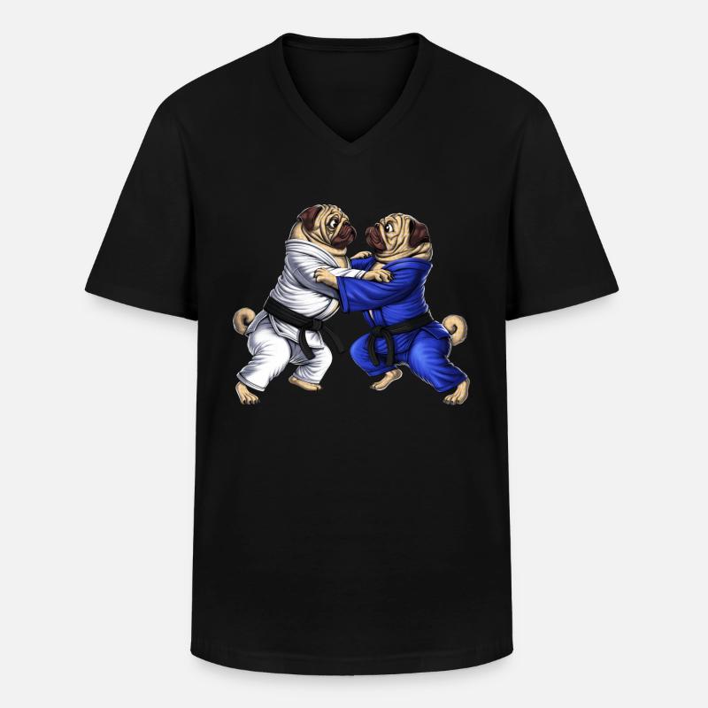 Möpse Jiu-Jitsu Ringer - Männer-T-Shirt mit V-Ausschnitt - Schwarz