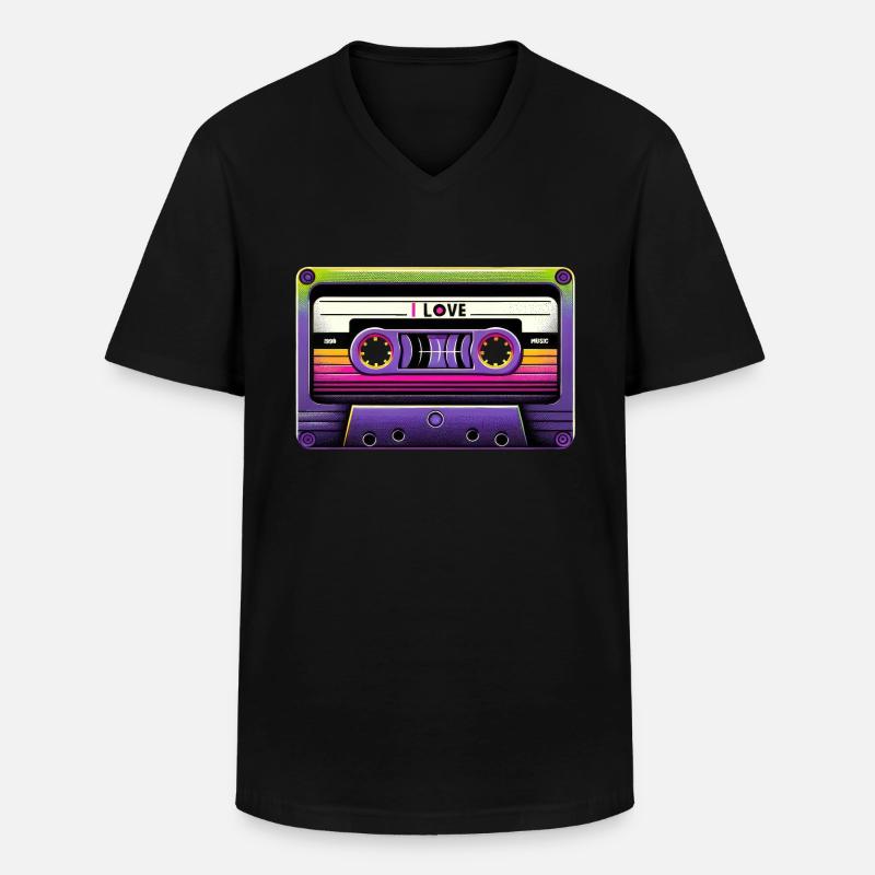 Neon Retro Mixtape - Männer-T-Shirt mit V-Ausschnitt - Schwarz