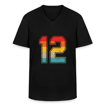 12 Jahre Retro Trikot Nummer 12 T-shirt Nummer 12 - Männer-T-Shirt mit V-Ausschnitt - Schwarz - Vorne - AI Model Male 178 dark (178cm)
