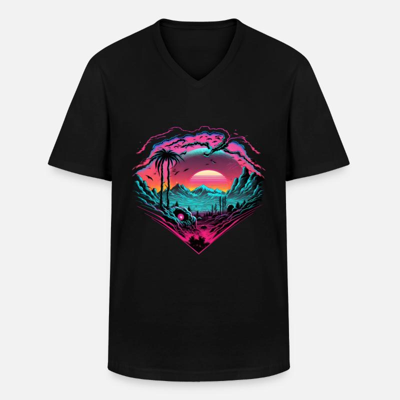 Synthwave Sunset 80s Geschenk - Männer-T-Shirt mit V-Ausschnitt - Schwarz