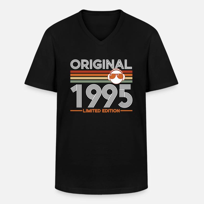 1995 - Männer-T-Shirt mit V-Ausschnitt - Schwarz
