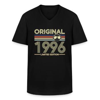 1996 - Men's V-Neck T-Shirt - black - Front - AI Model Male 178 dark (178cm)