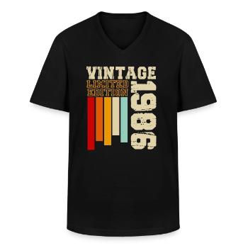 1986 - Men's V-Neck T-Shirt - black - Front - AI Model Male 178 dark (178cm)