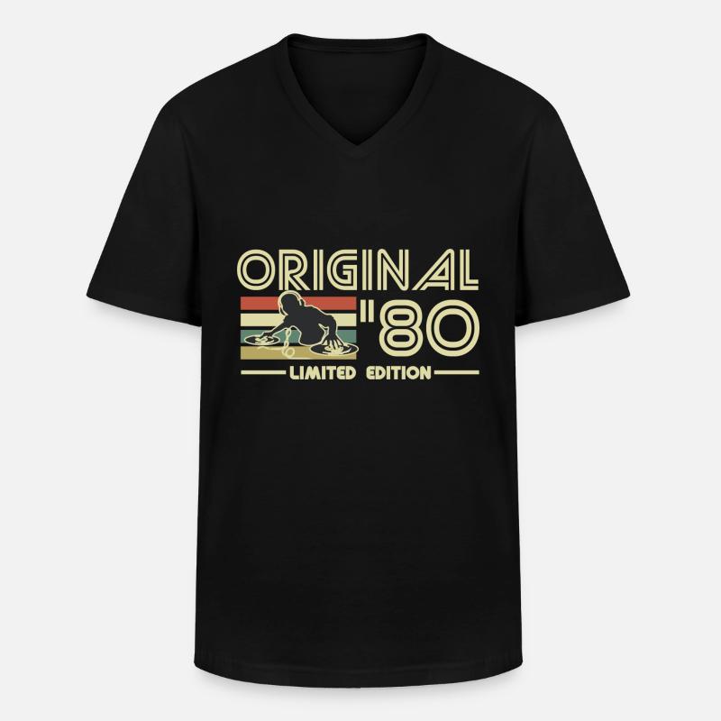 1980 - Männer-T-Shirt mit V-Ausschnitt - Schwarz