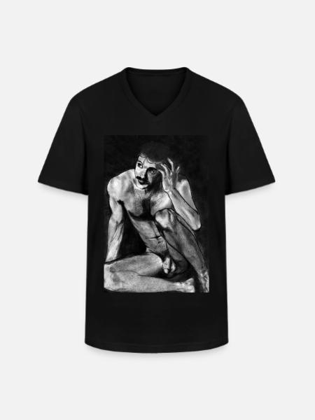 Naked Man with Mustache - Men's V-Neck T-Shirt - black