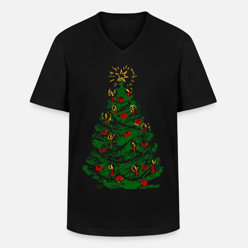 Weihnachtsbaum mit Kerzen und Stern - Männer-T-Shirt mit V-Ausschnitt - Schwarz