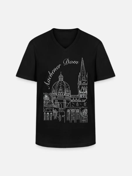 Aachen Cathedral in Germany, hand-drawn - Men's V-Neck T-Shirt - black