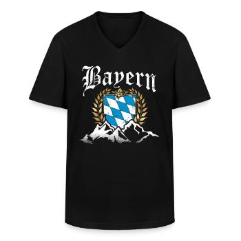 Freistaat Bayern Retro Berge Wappen Fahne Flagge - Männer-T-Shirt mit V-Ausschnitt - Schwarz - Vorne - AI Model Male 178 dark (178cm)