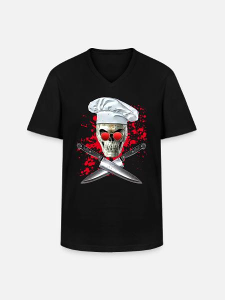 splatter skull cook - Men's V-Neck T-Shirt - black