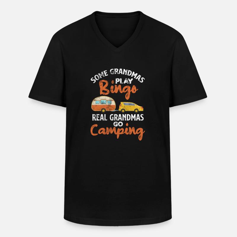 Camping Oma - Männer-T-Shirt mit V-Ausschnitt - Schwarz