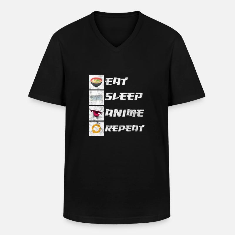 Anime - Männer-T-Shirt mit V-Ausschnitt - Schwarz