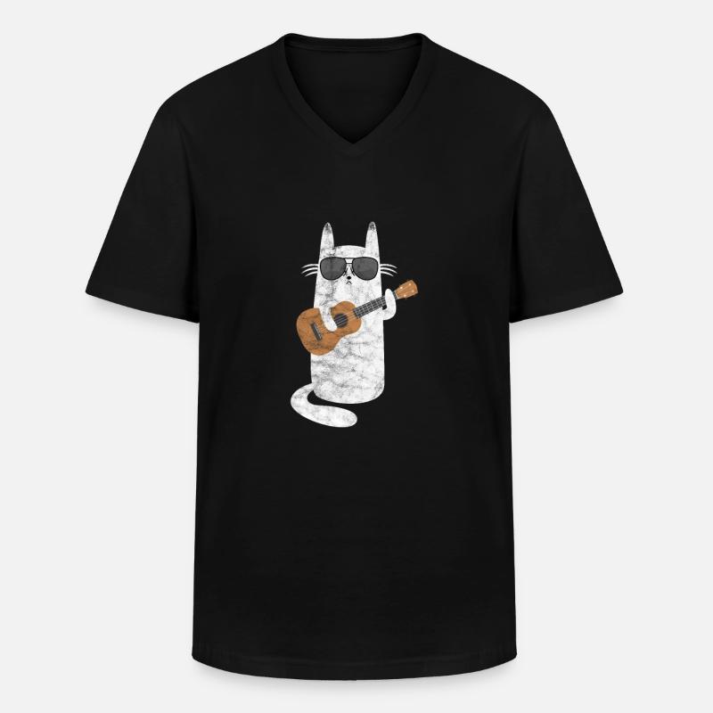 Ukulele Katze - Männer-T-Shirt mit V-Ausschnitt - Schwarz