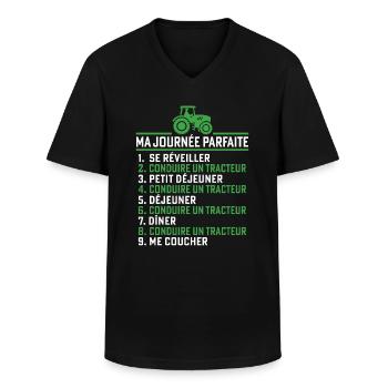 Ma journée parfaite conduire un tracteur - T-shirt col V Homme - noir - Devant - AI Model Male 178 dark (178cm)