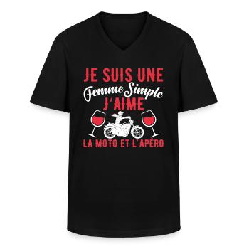 Femme Simple Qui Aime La Moto Et L'apéro - T-shirt col V Homme - noir - Devant - AI Model Male 178 dark (178cm)