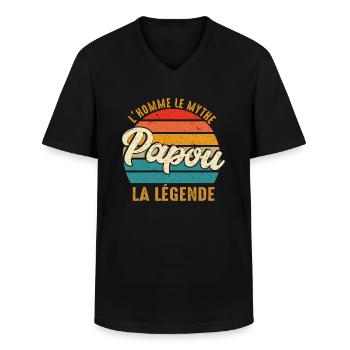 Papou L'homme Le Mythe La Légende - T-shirt col V Homme - noir - Devant - AI Model Male 178 dark (178cm)