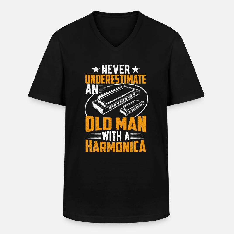 Alter Mann mit Mundharmonika - Männer-T-Shirt mit V-Ausschnitt - Schwarz