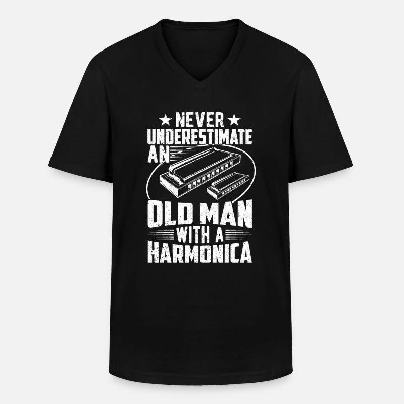 Old Man With A Harmonica - Men's V-Neck T-Shirt - black