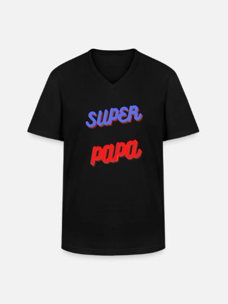SUPER PAPA Cadeau - T-shirt col V Homme - noir