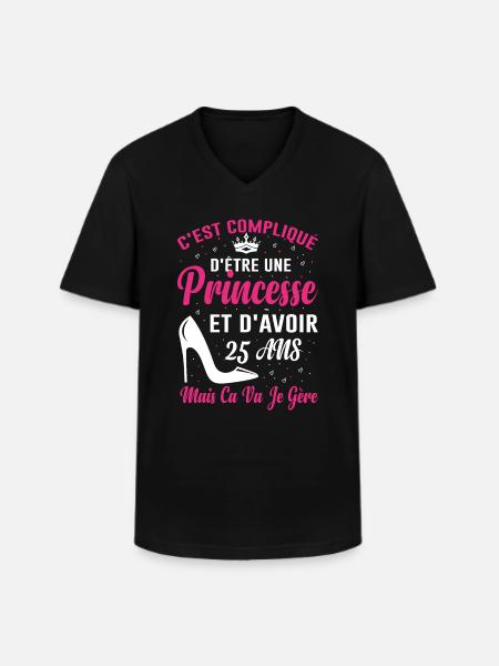 Princesse 25 Ans Anniversaire Idée Cadeau Vintage - T-shirt col V Homme - noir